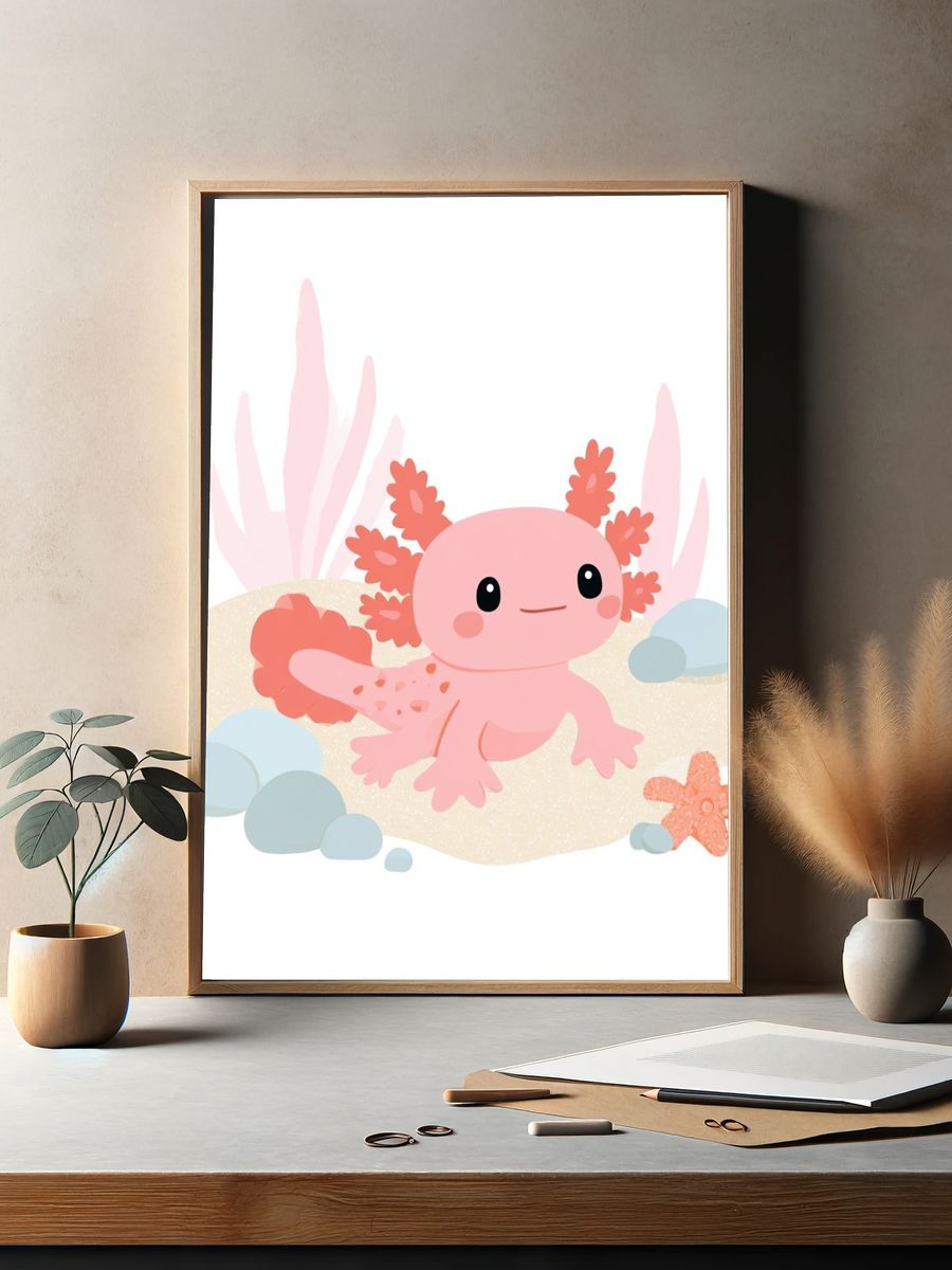 Axolotl Nursery Illustration Poster. — room view 2