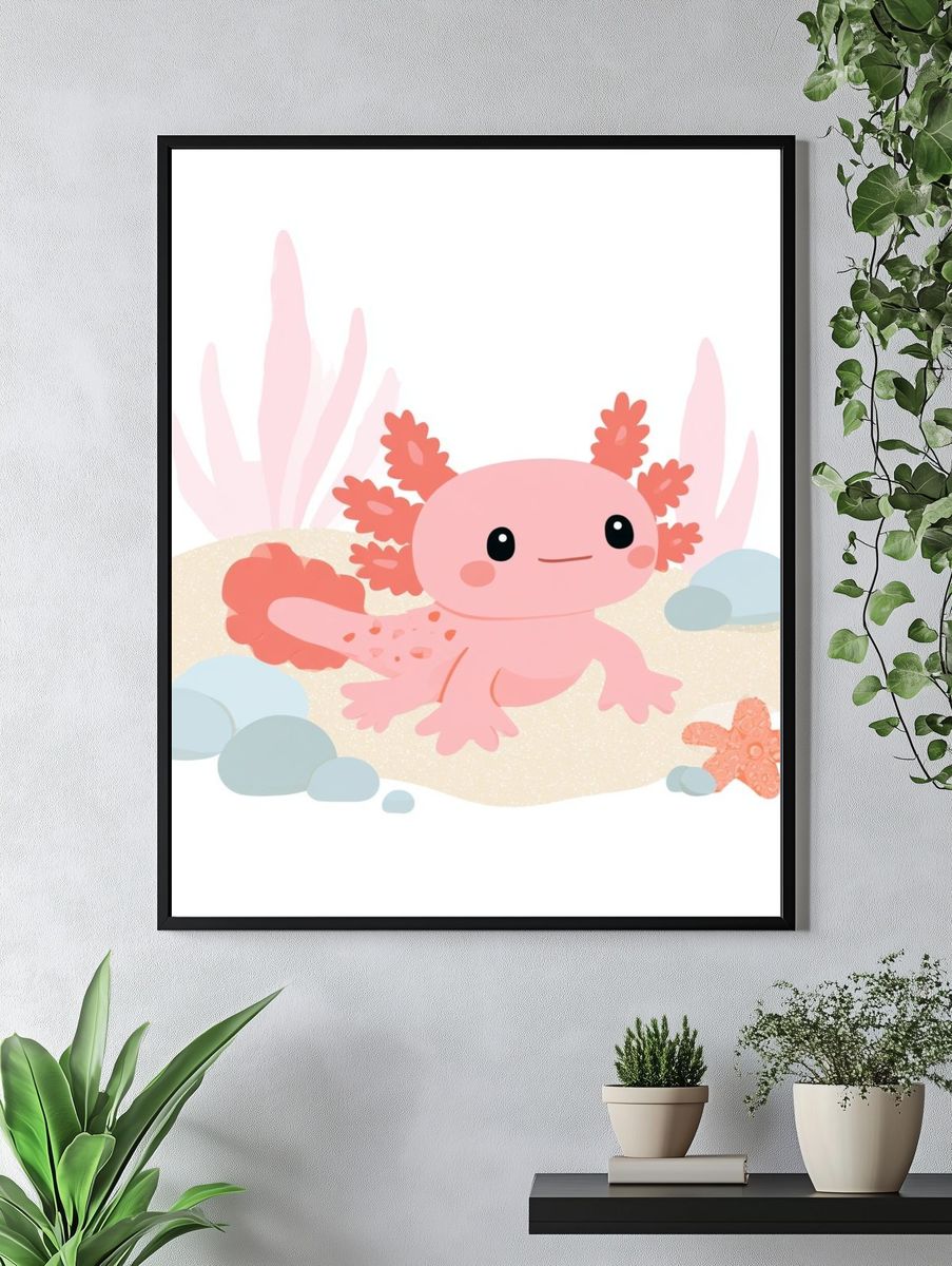 Axolotl Nursery Illustration Poster. — room view 4