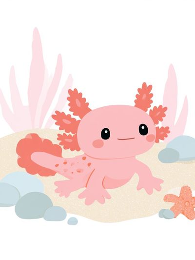 Axolotl Nursery Illustration Poster.