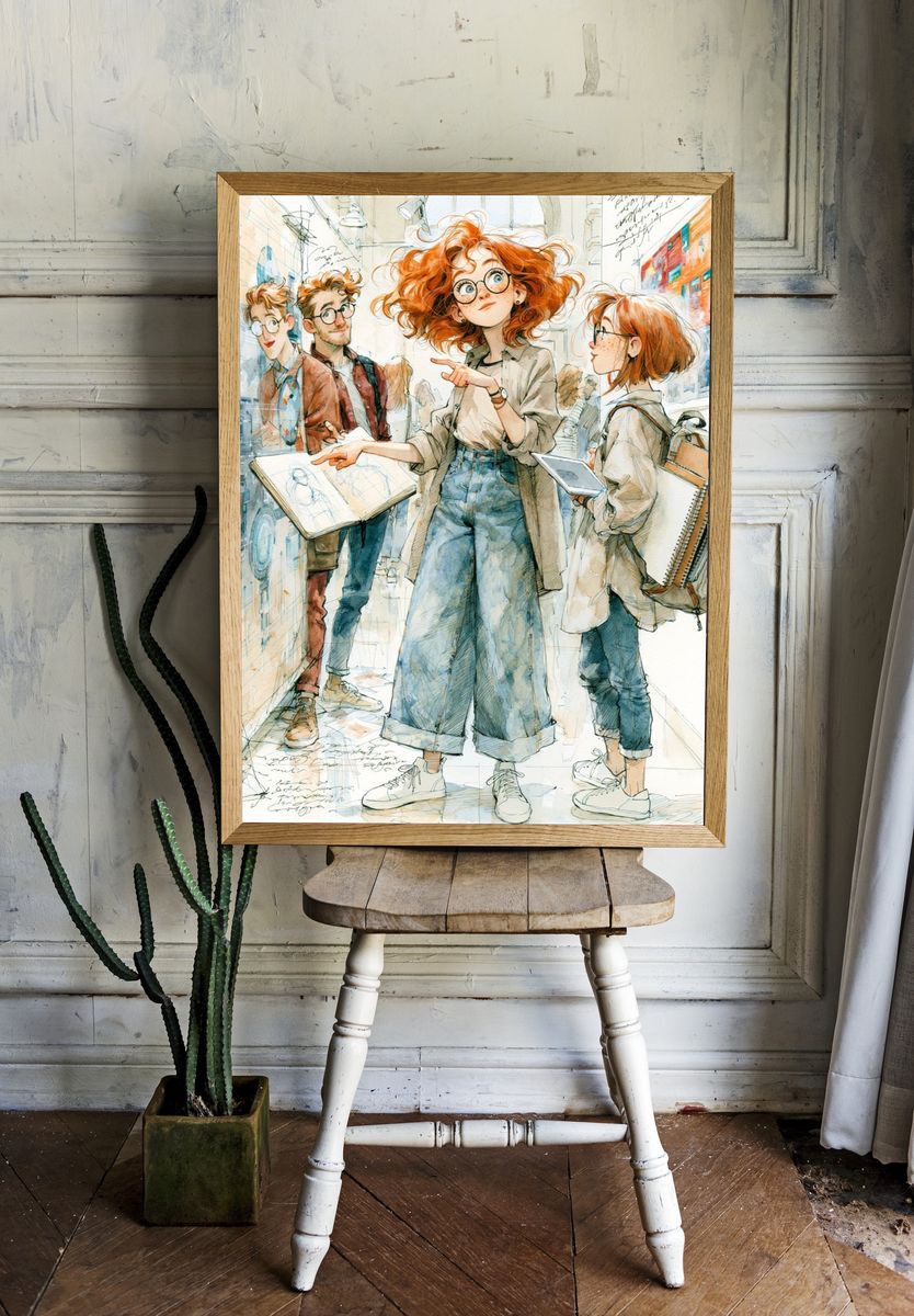 Art Students Watercolor Illustration Poster. room preview