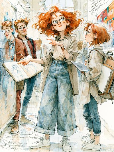 Art Students Watercolor Illustration Poster. poster