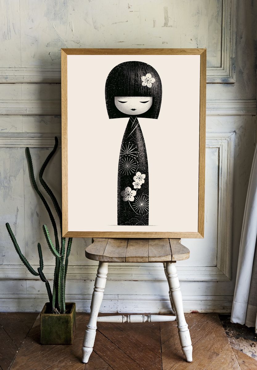 Kokeshi Doll Ink Print Poster. — room view 1