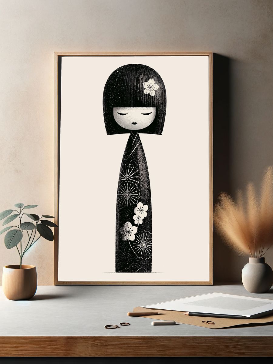 Kokeshi Doll Ink Print Poster. — room view 2