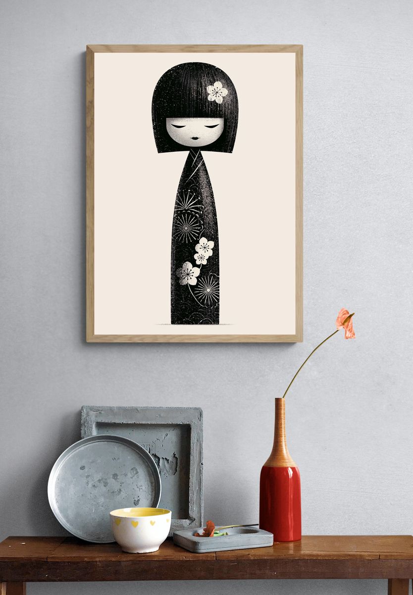 Kokeshi Doll Ink Print Poster. — room view 3