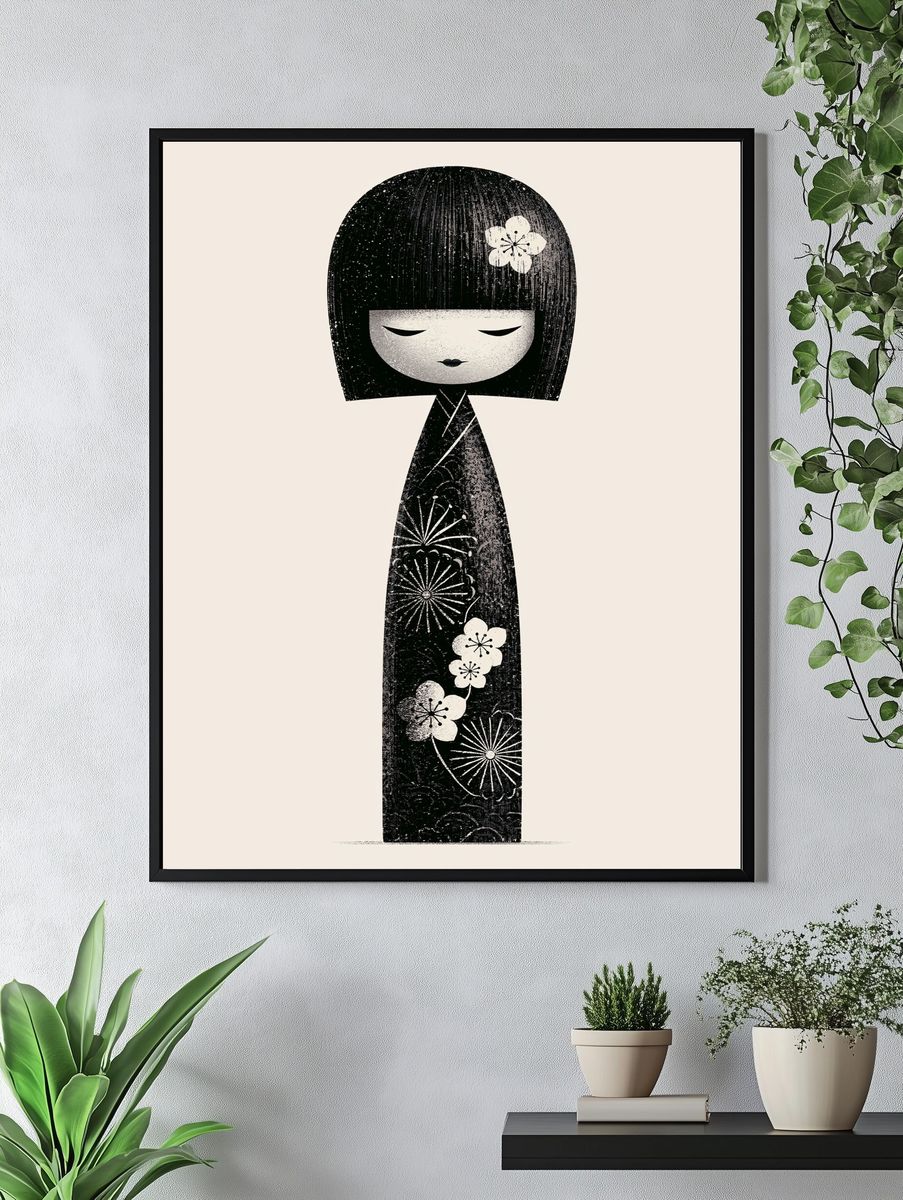 Kokeshi Doll Ink Print Poster. — room view 4