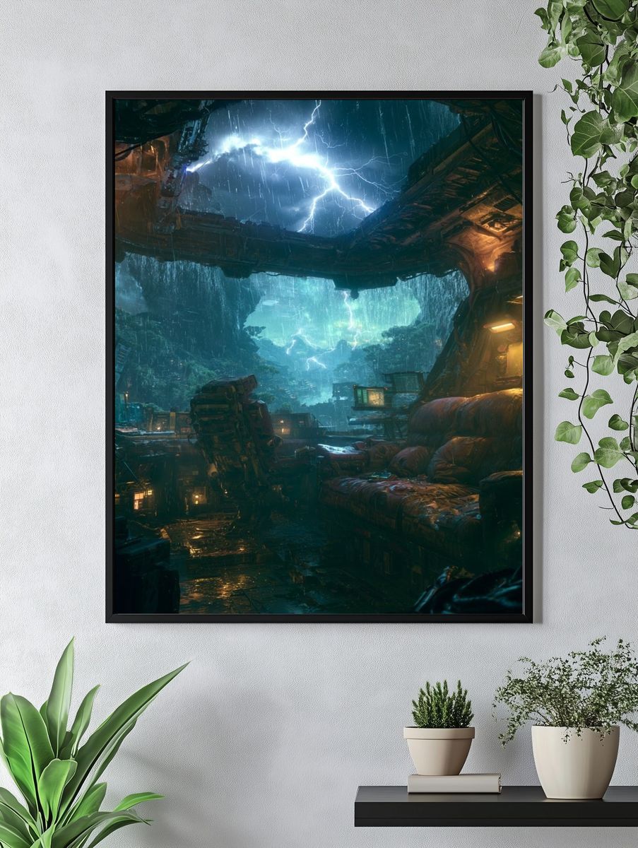 Cyberpunk Rainstorm Interior Poster. — room view 4