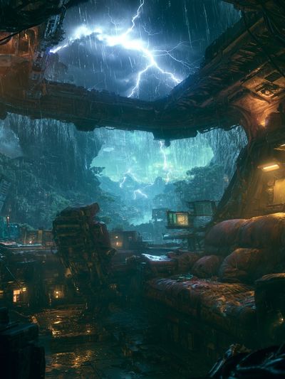 Cyberpunk Rainstorm Interior Poster. poster