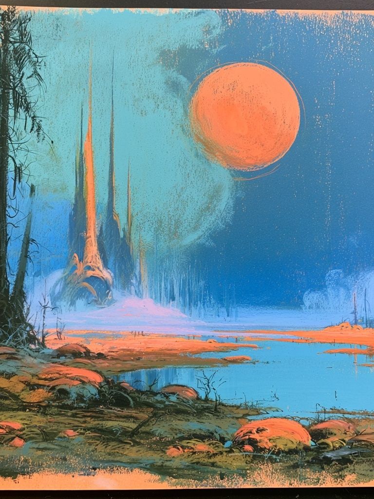 Alien Moon Landscape Illustration Poster. poster — illustration art