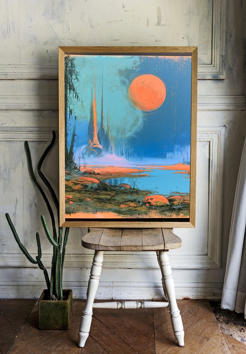 Alien Moon Landscape Illustration Poster. — room view 1