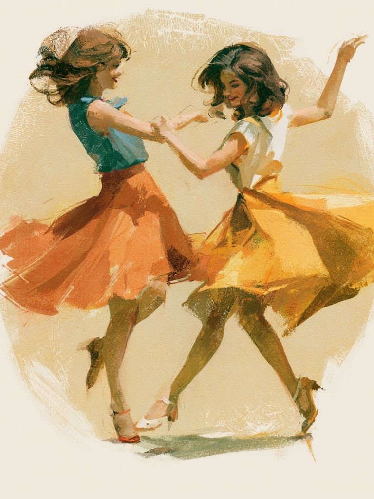 Dancing Girls Watercolor Print. poster — illustration art