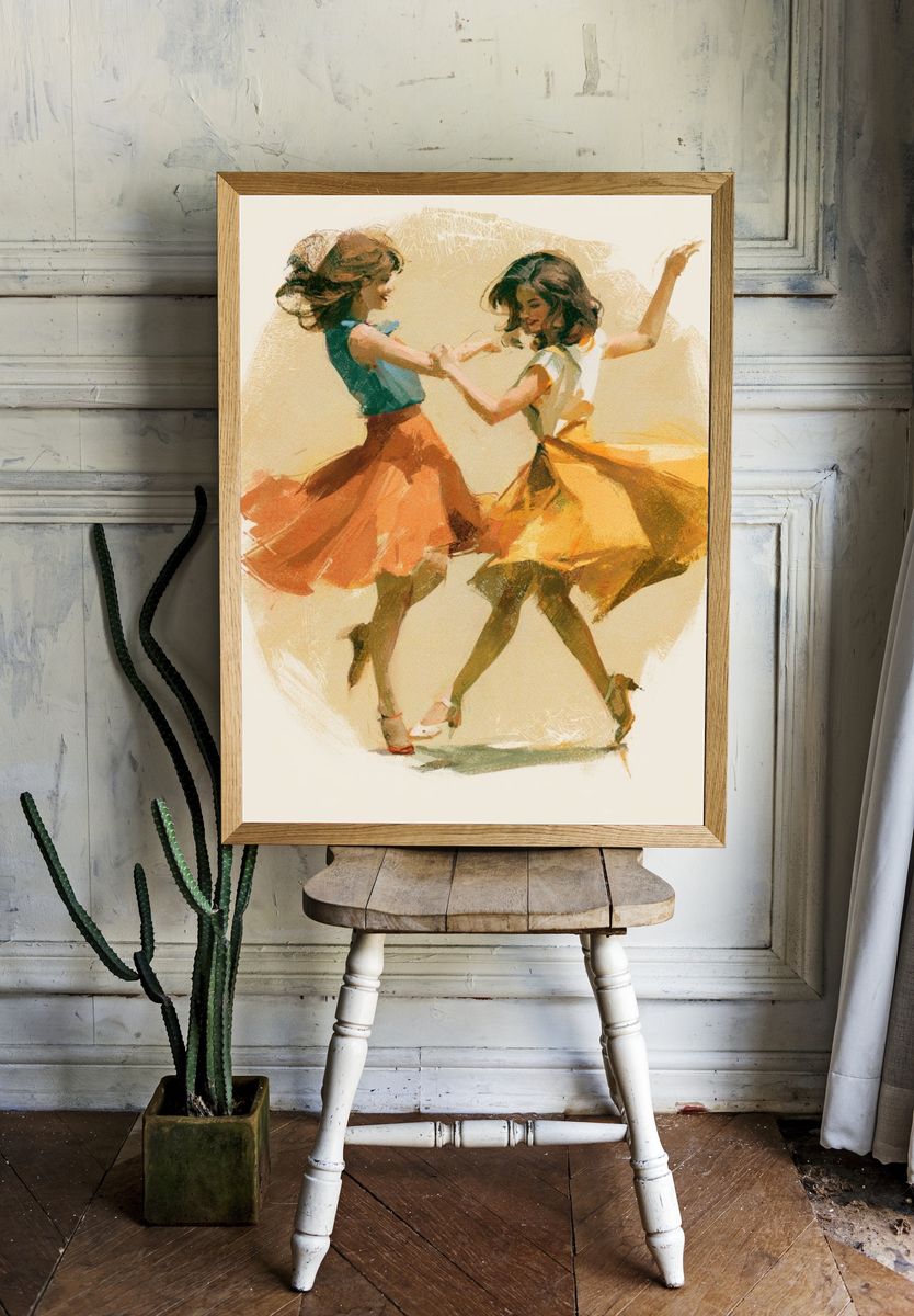 Dancing Girls Watercolor Print. — room view 1