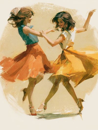 Dancing Girls Watercolor Print. poster