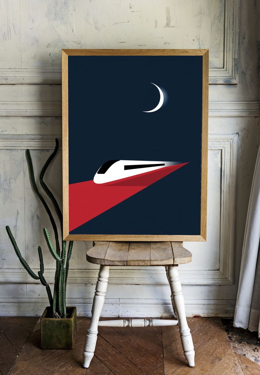 Minimalist Train Night Poster. room preview