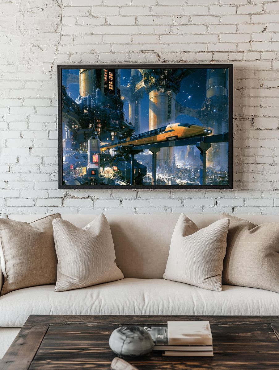 Futuristic Skytrain Cityscape Poster. — room view 1