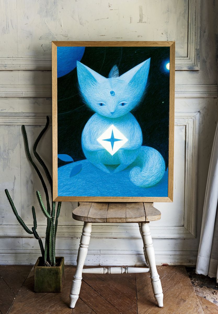 Celestial Cat Illustration Print. — room view 1