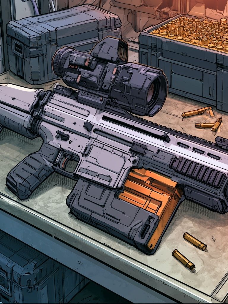 Sci-Fi Rifle Workshop Illustration Poster. poster — illustration art