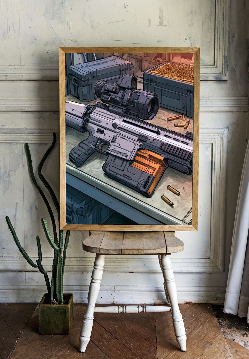 Sci-Fi Rifle Workshop Illustration Poster. — room view 1