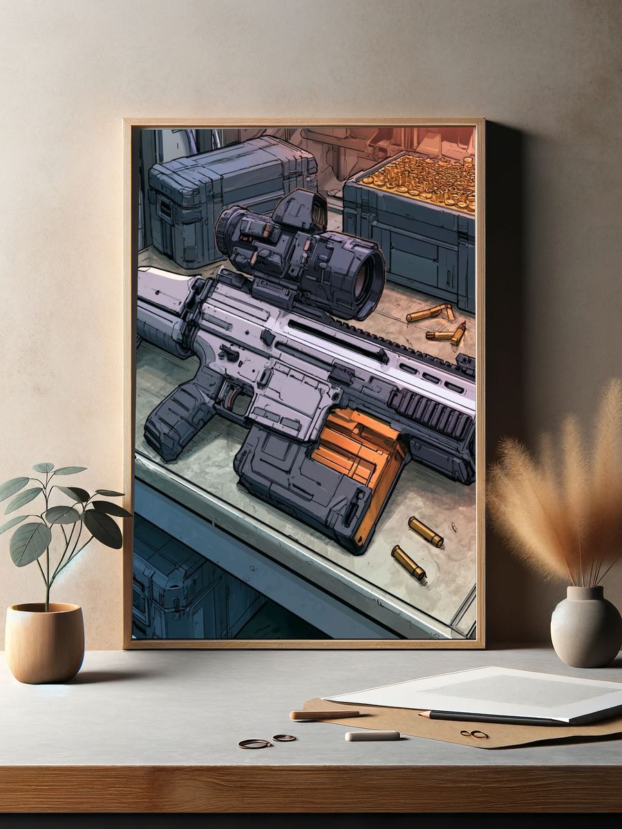 Sci-Fi Rifle Workshop Illustration Poster. — room view 2