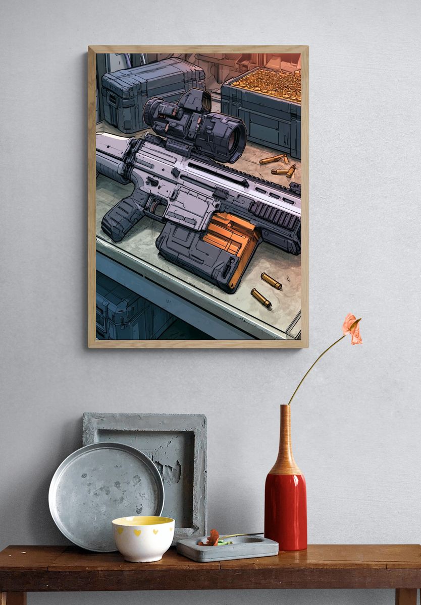 Sci-Fi Rifle Workshop Illustration Poster. — room view 3