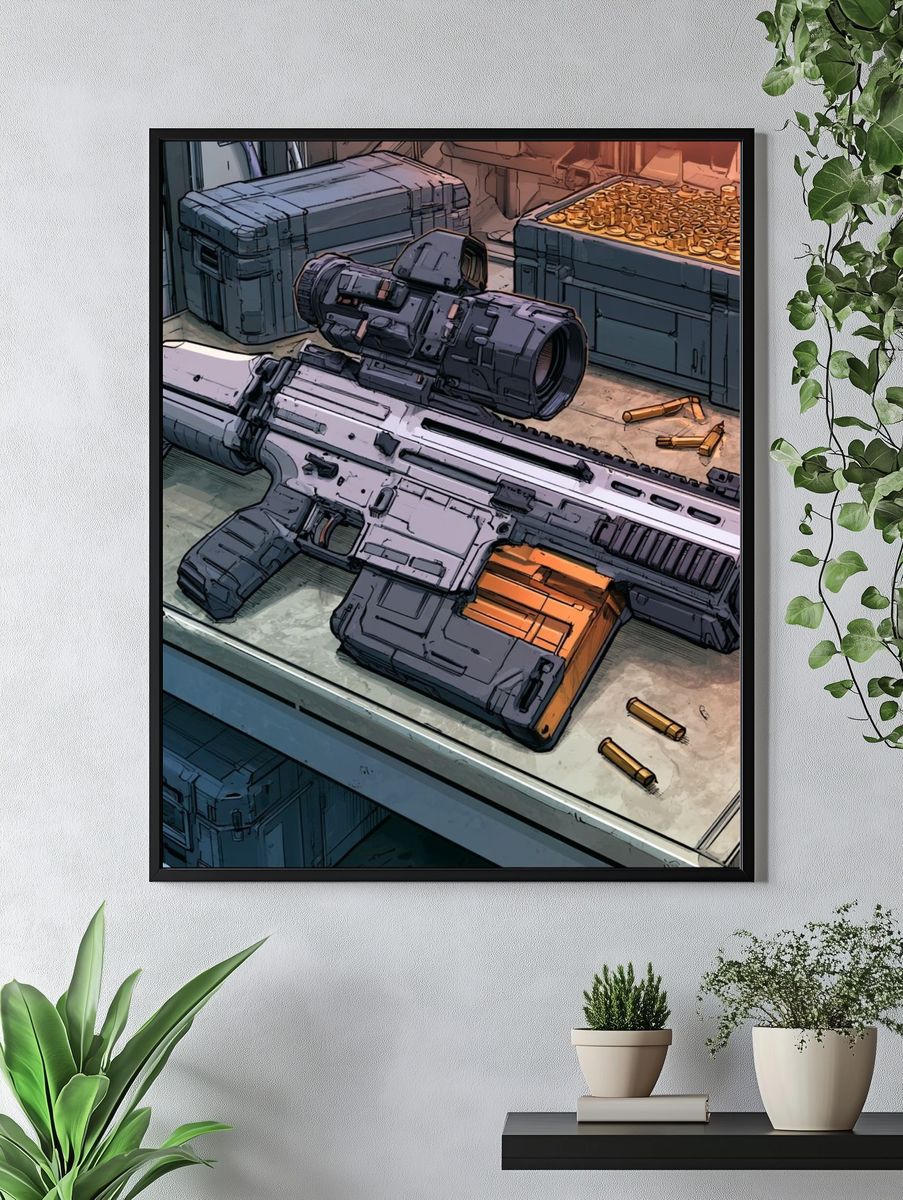 Sci-Fi Rifle Workshop Illustration Poster. — room view 4