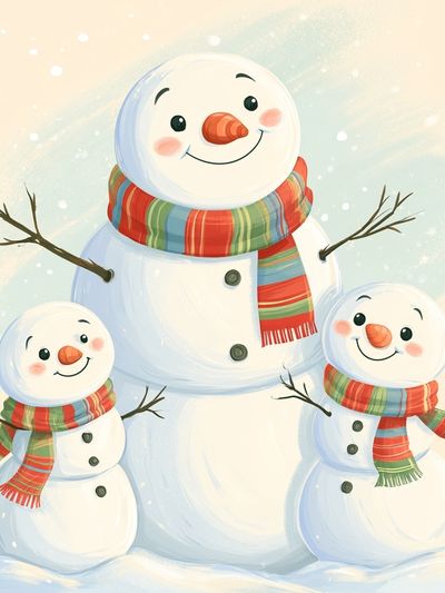 Snowman Family Winter Illustration Poster. poster