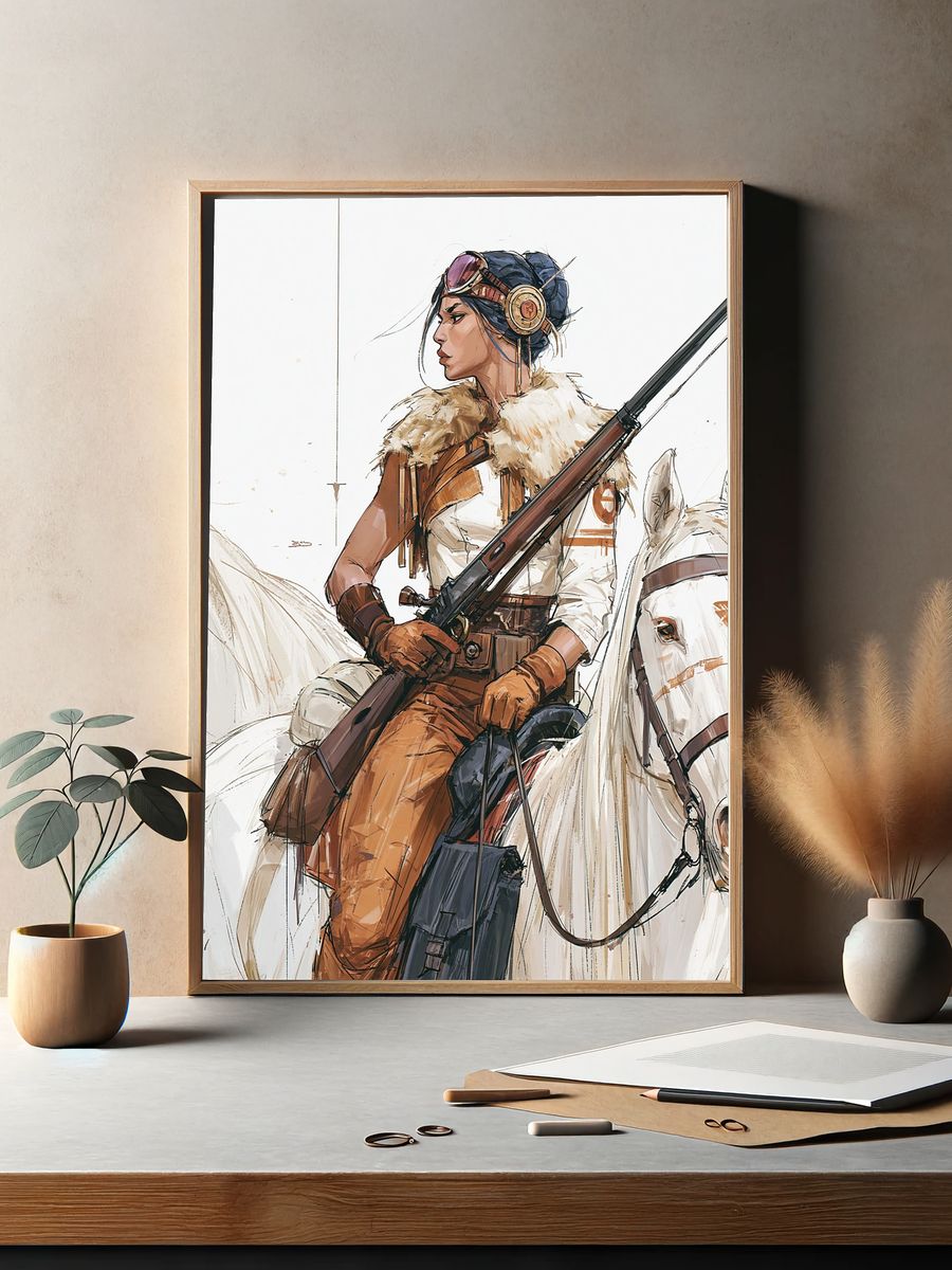 Cowgirl Rider Digital Art Poster. — room view 2