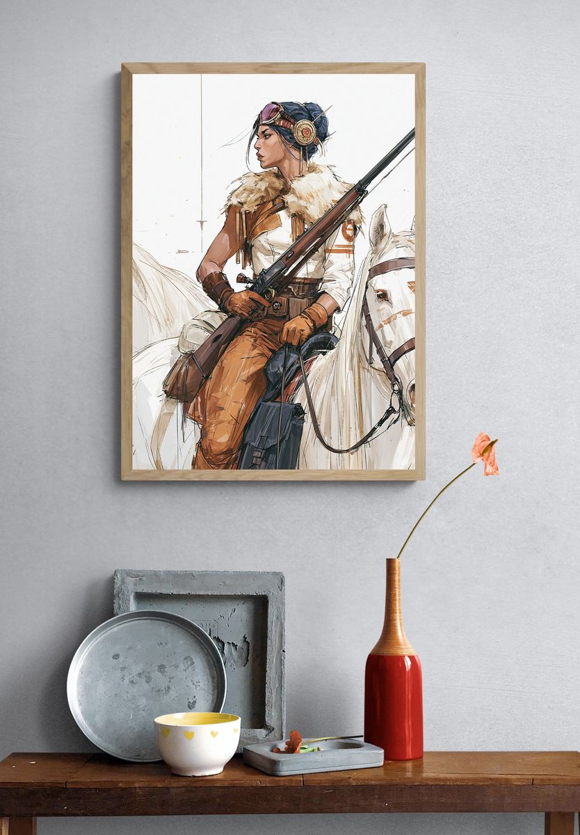 Cowgirl Rider Digital Art Poster. — room view 3