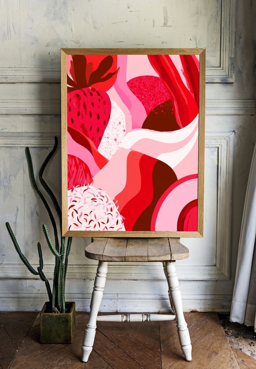 Strawberry Bloom Abstract Poster. — room view 1