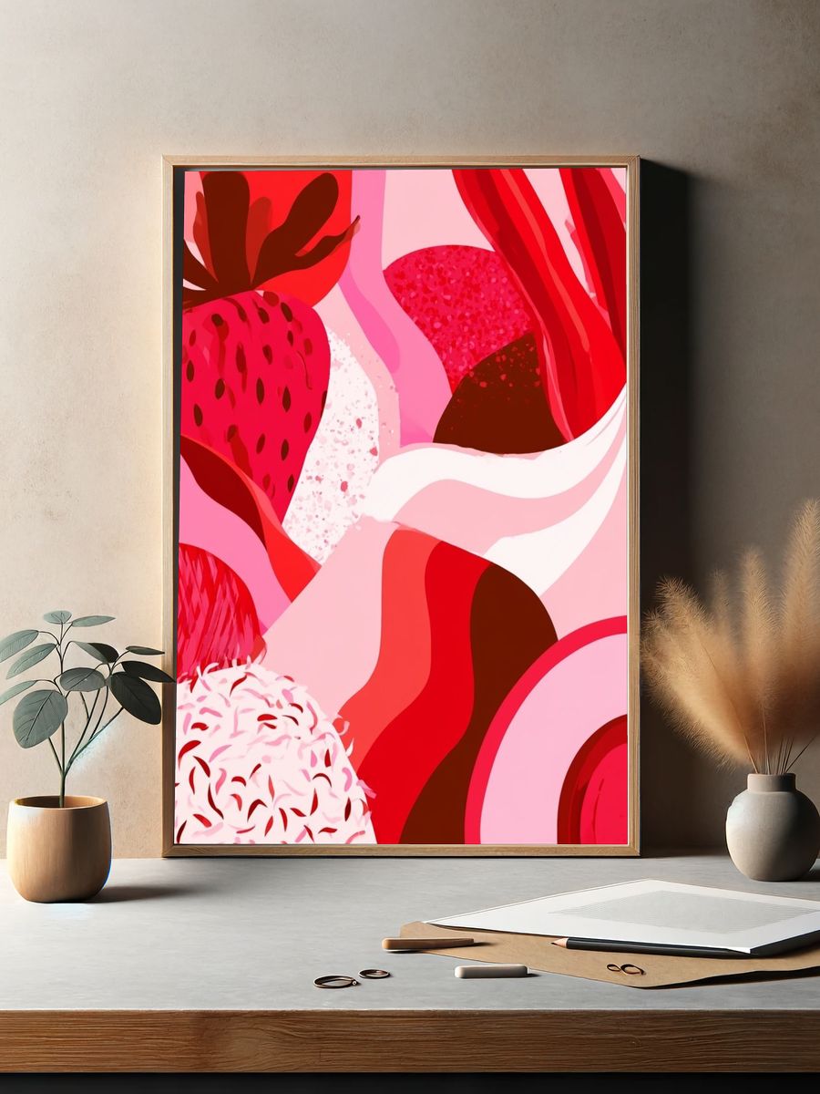 Strawberry Bloom Abstract Poster. — room view 2