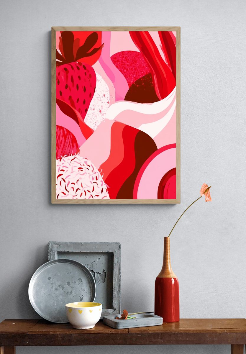 Strawberry Bloom Abstract Poster. — room view 3