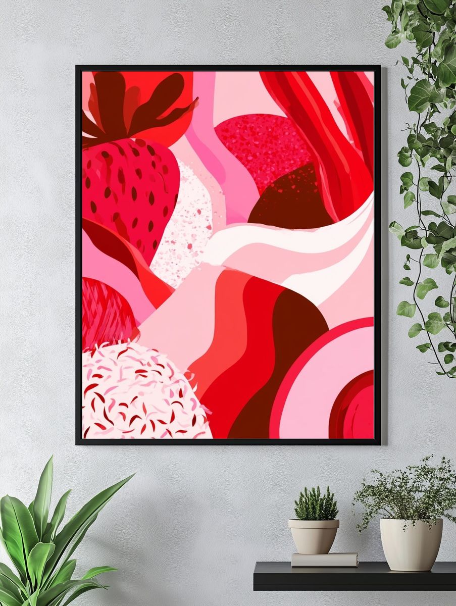 Strawberry Bloom Abstract Poster. — room view 4