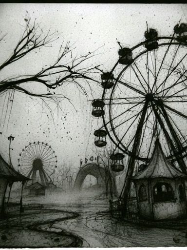 Haunted Ferris Wheel Illustration Poster. poster — illustration art