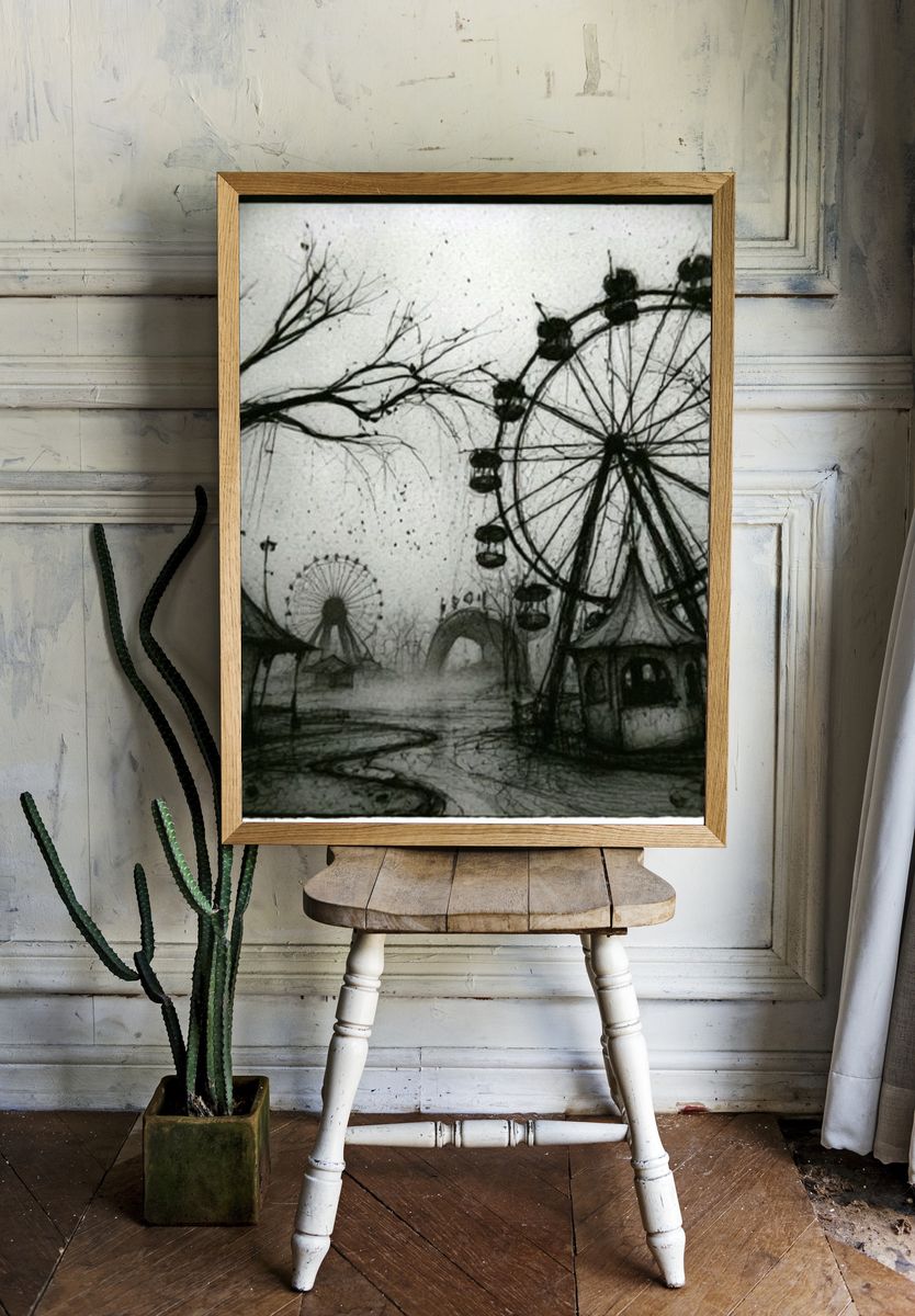 Haunted Ferris Wheel Illustration Poster. — room view 1