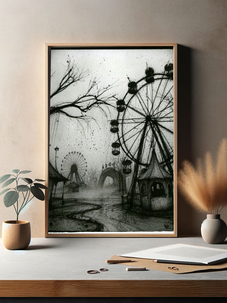 Haunted Ferris Wheel Illustration Poster. — room view 2