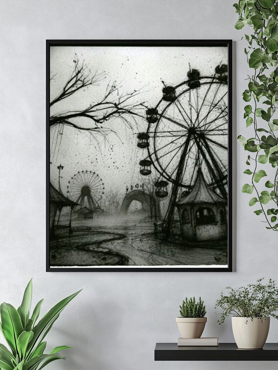 Haunted Ferris Wheel Illustration Poster. — room view 4