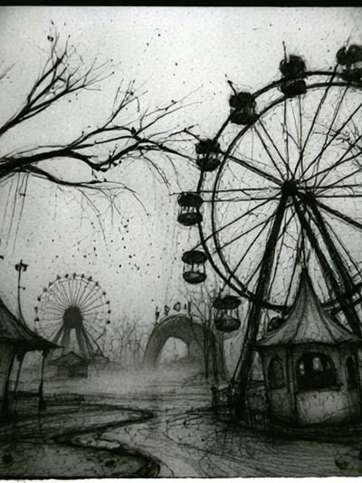 Haunted Ferris Wheel Illustration Poster.