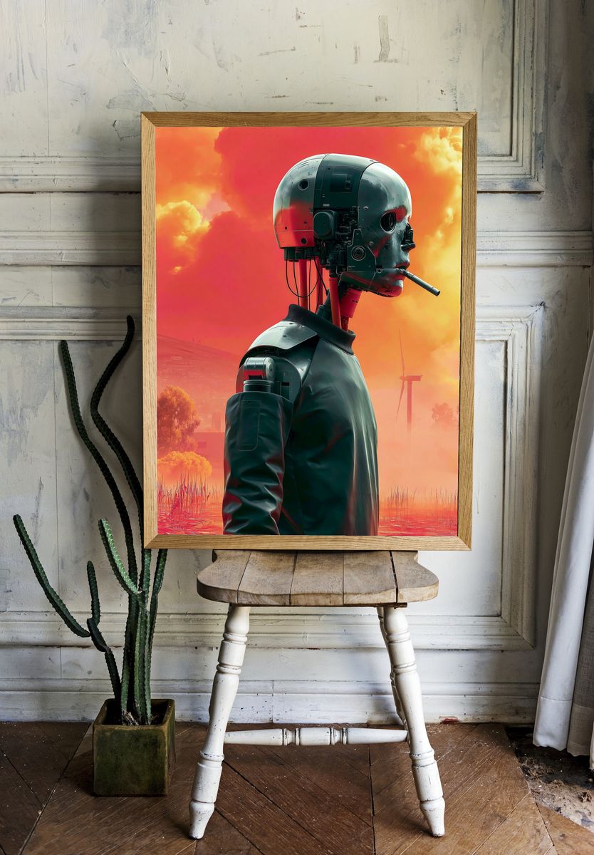 Cybernetic Skull Portrait Print. — room view 1