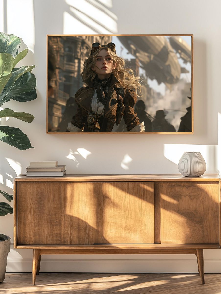Steampunk Adventurer Portrait Print. — room view 3