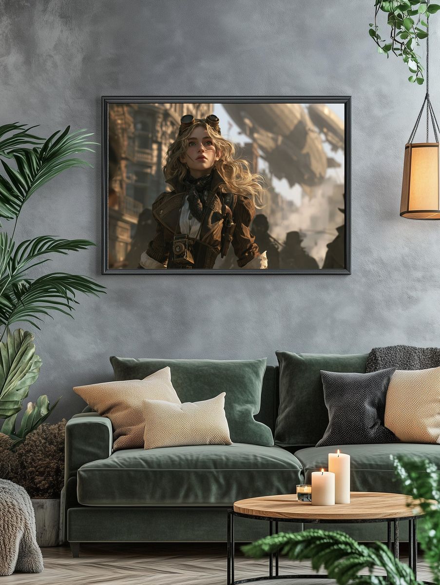 Steampunk Adventurer Portrait Print. — room view 4