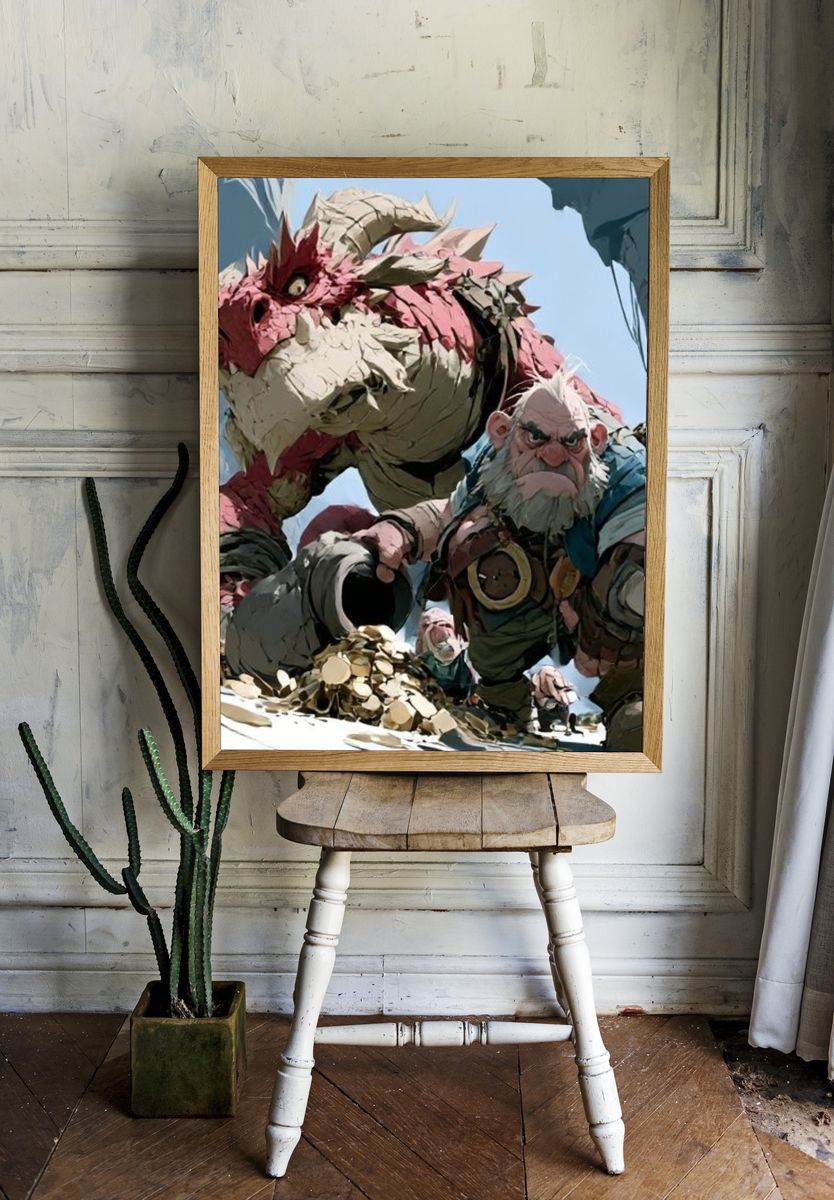 Fantasy Dwarf and Dragon Poster. room preview