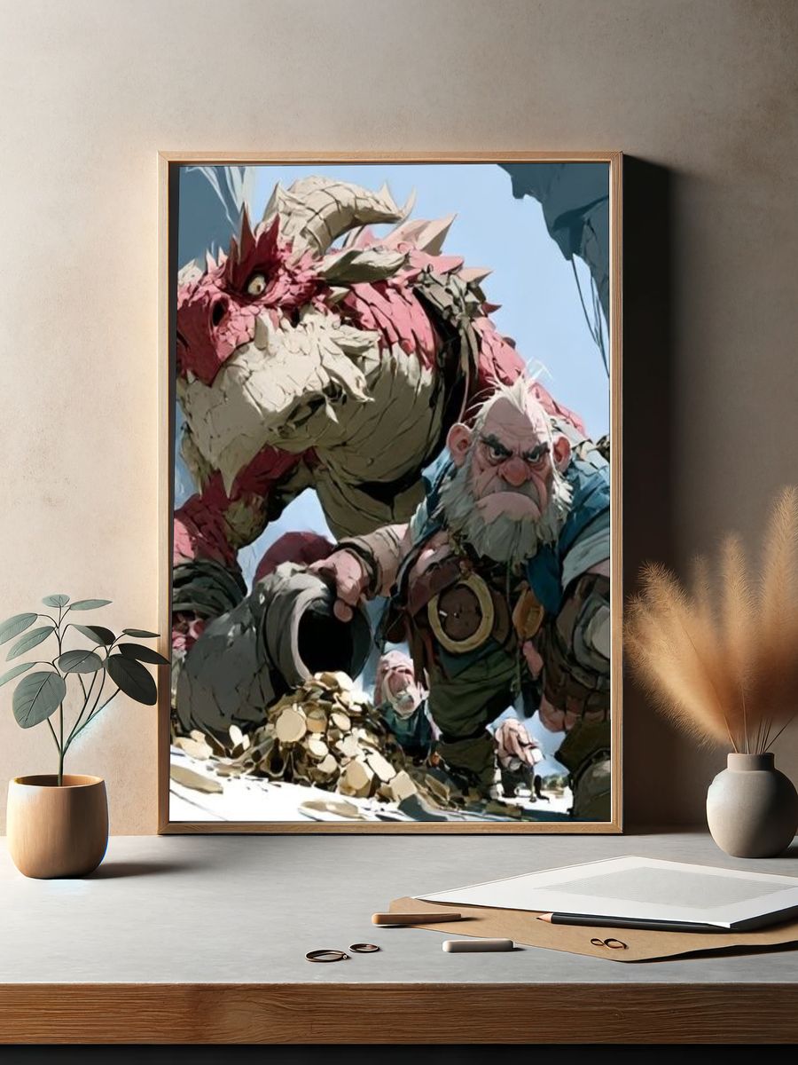 Fantasy Dwarf and Dragon Poster. — room view 2