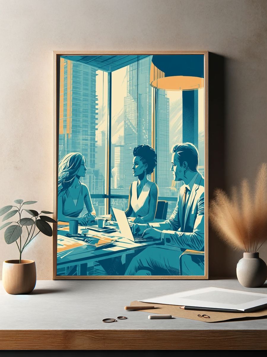 City Office Meeting Illustration Poster. — room view 2