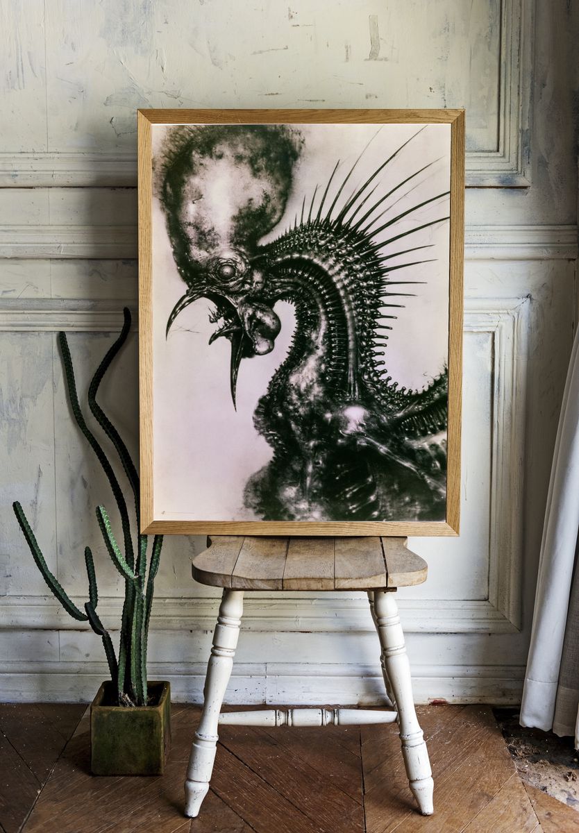 Surreal Spiked Bird Illustration Poster. room preview