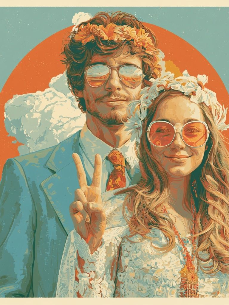 Sunflower Couple Portrait Print. poster detail