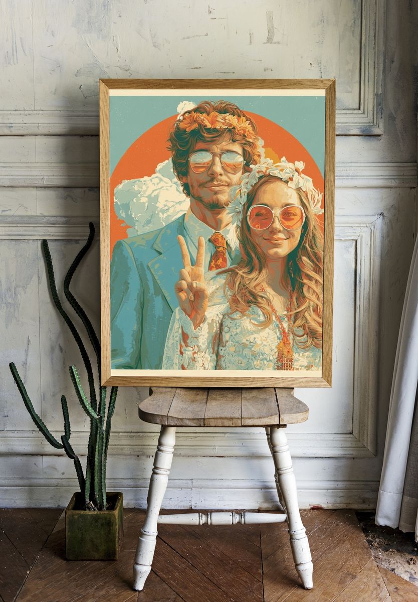 Sunflower Couple Portrait Print. — room view 1