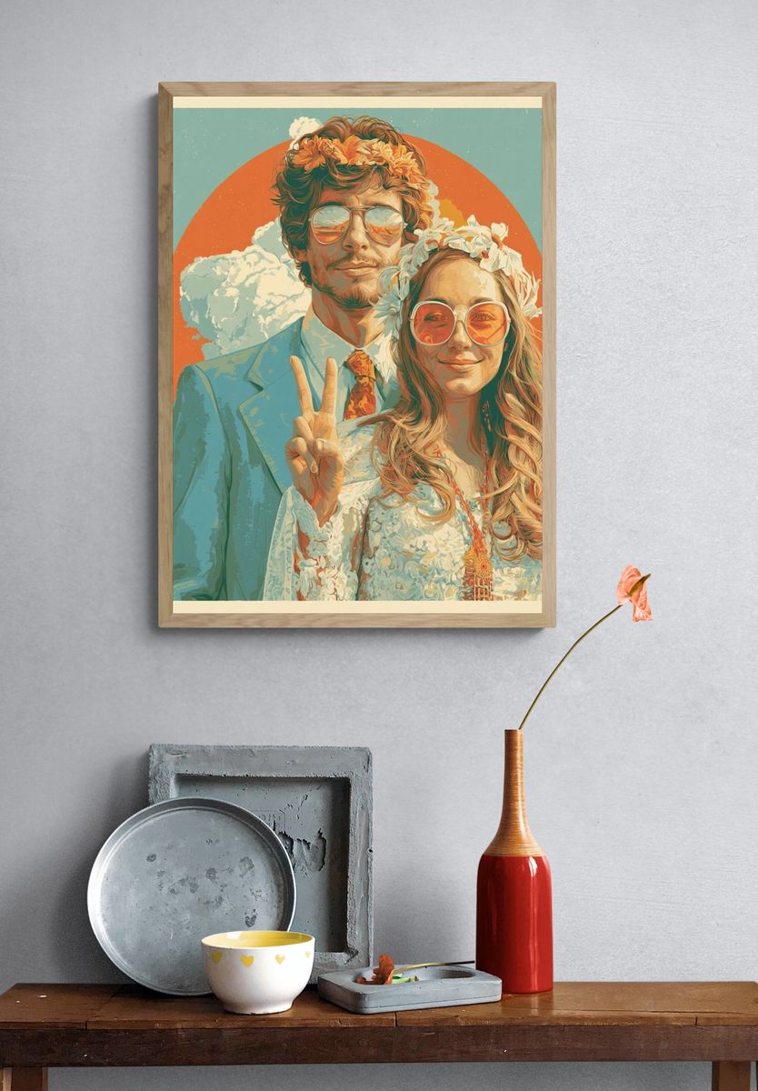Sunflower Couple Portrait Print. — room view 3
