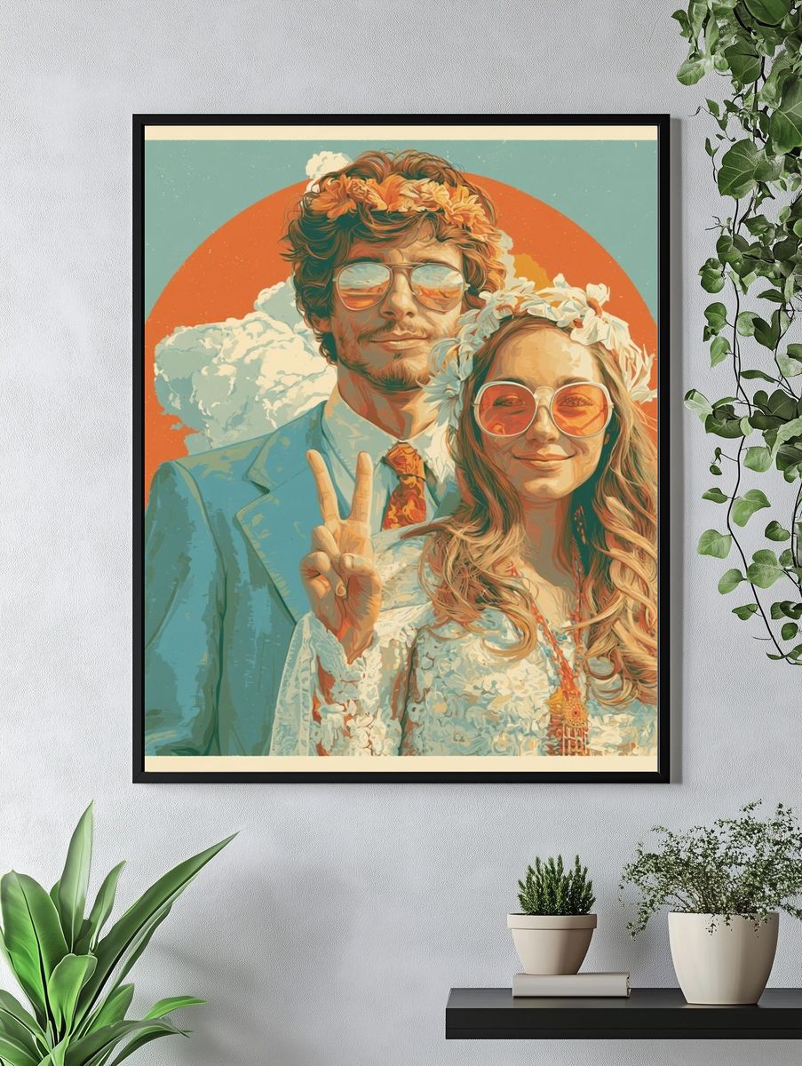 Sunflower Couple Portrait Print. — room view 4