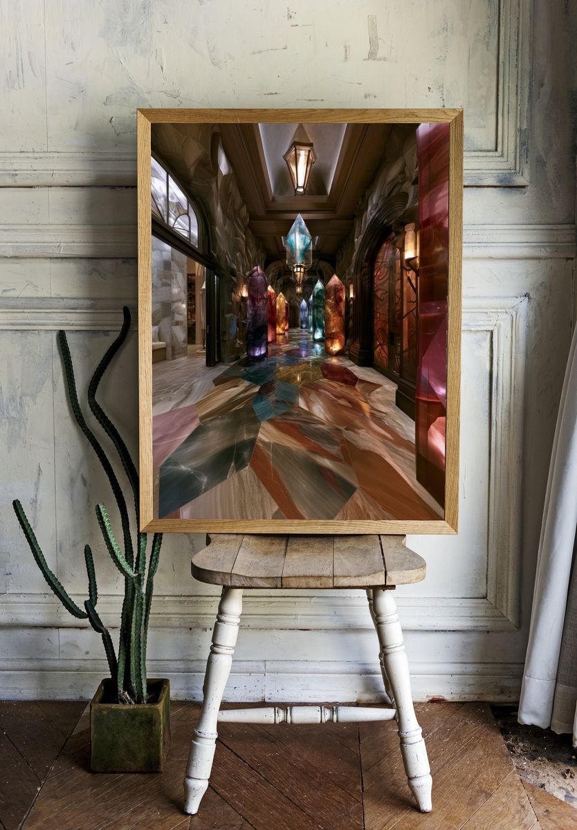 Crystal Hallway Digital Art Poster. — room view 1