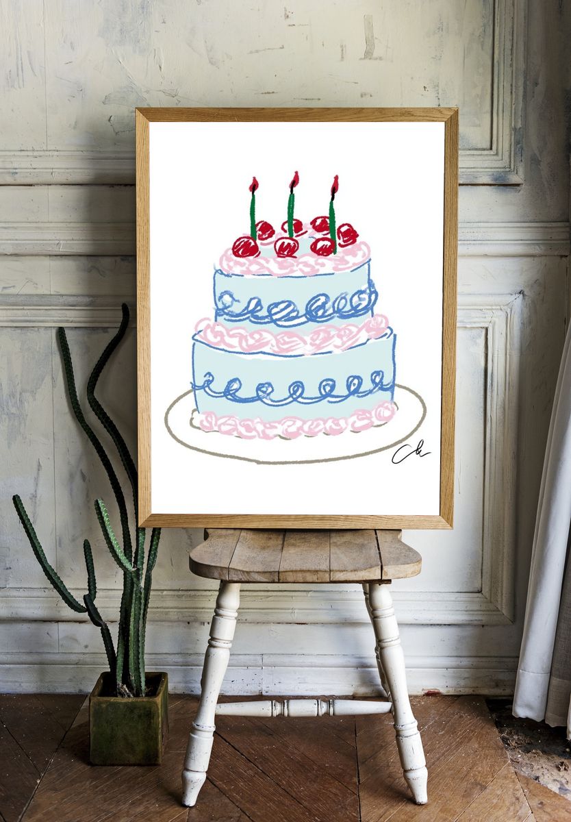 Birthday Cake Illustration Poster. room preview