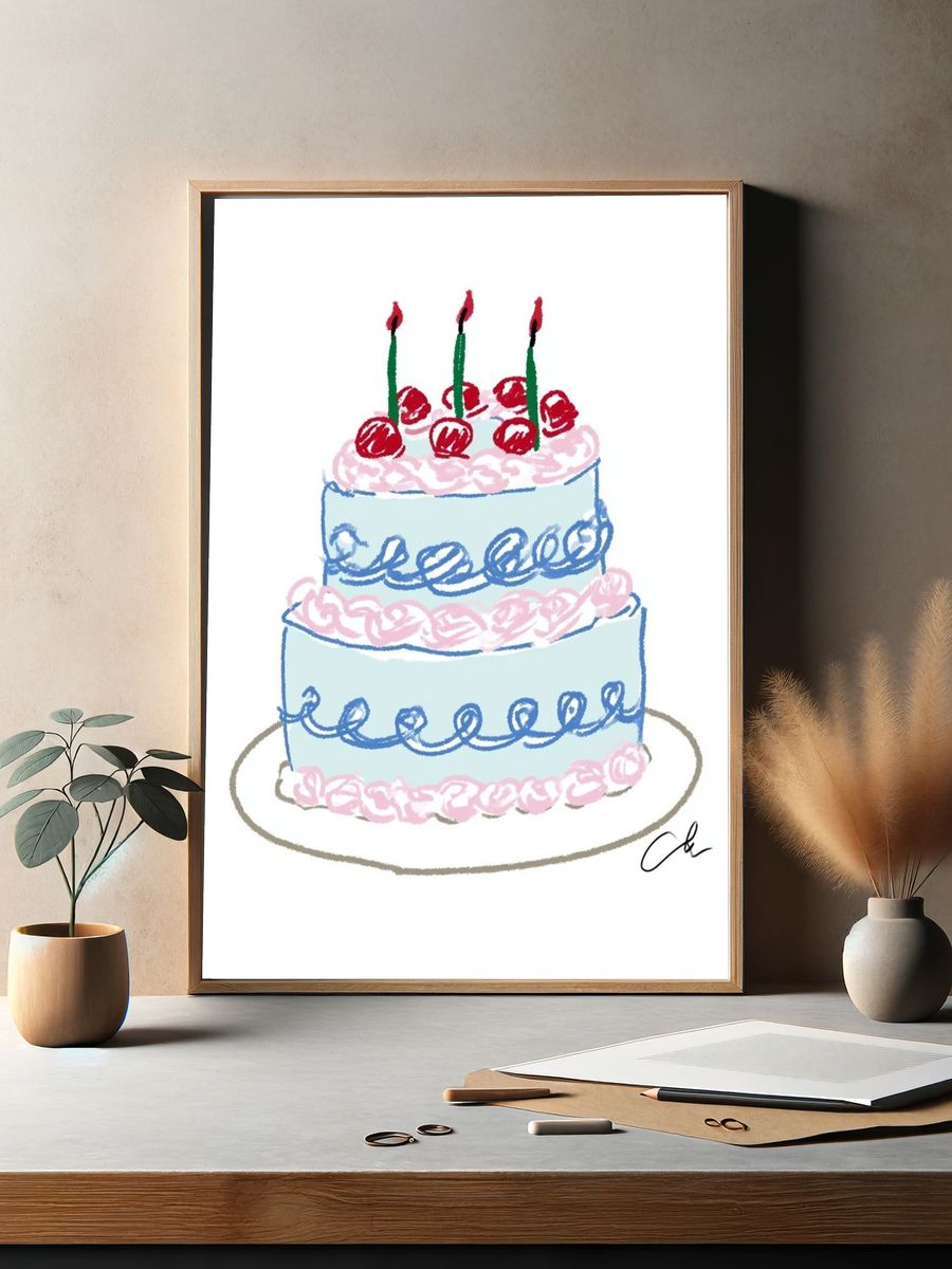 Birthday Cake Illustration Poster. — room view 2